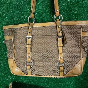 Coach Vintage Tan and Brown Signature Tote Bag